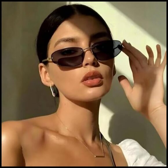 Y2K Retro Narrow Cat Eye Sunglasses Metal Frame Gradient Lens Chic